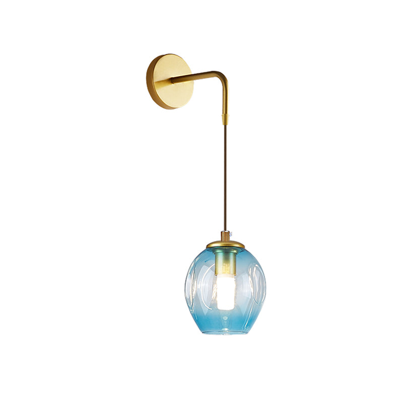 Post Modern 1 Light Wall Hanging Light Gold Tulip Wall Lamp Sconce with Blue/Smoke Gray Dimpled Glass Shade
