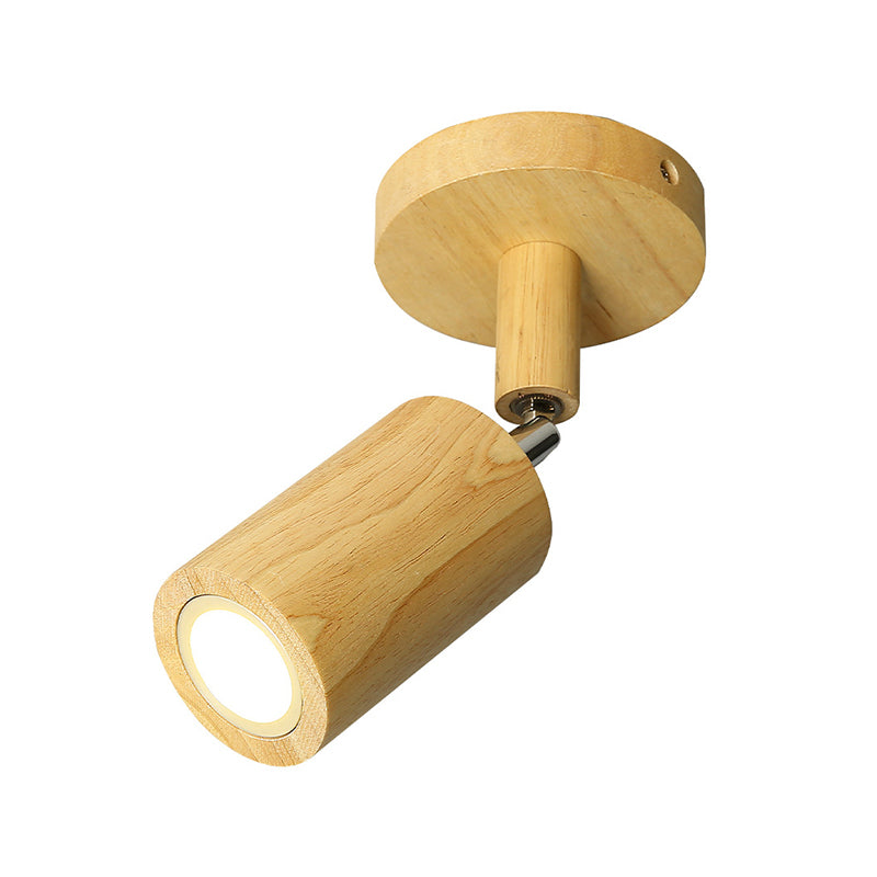 Modern Wood Flush Mount Cylinder Shape Ceiling Light with Glass Shade for Living Room