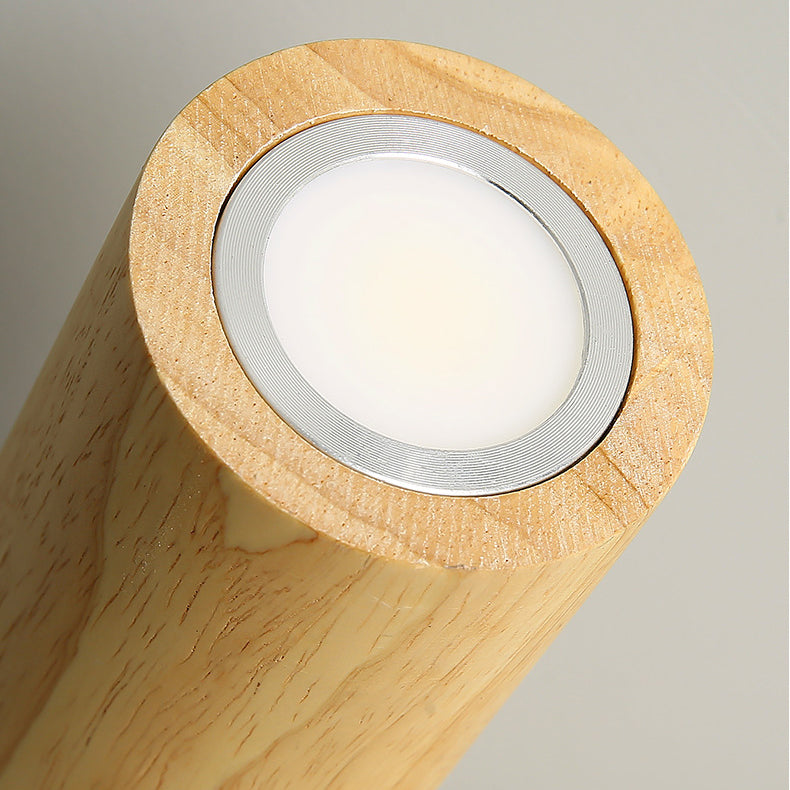 Modern Wood Flush Mount Cylinder Shape Ceiling Light with Glass Shade for Living Room