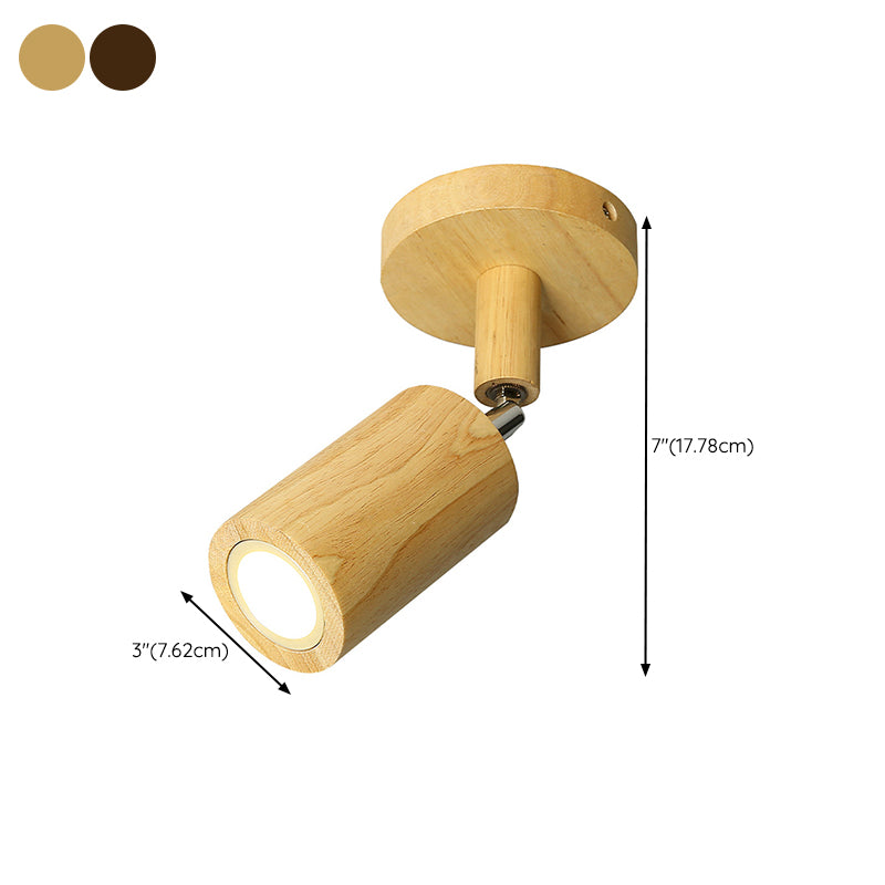 Modern Wood Flush Mount Cylinder Shape Ceiling Light with Glass Shade for Living Room