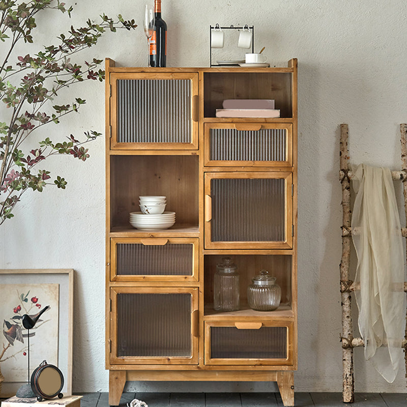 Traditional Solid Wood Display Stand Glass Doors Buffet Cabinet for Dining Room