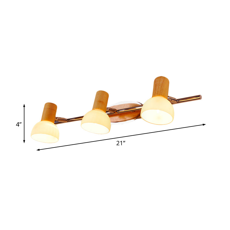 Weiße Glas Kuppel Eitelkeit Leuchten Modernismus 3 Lampen -Chrom -Wandlampenlampe mit Holzoberteil