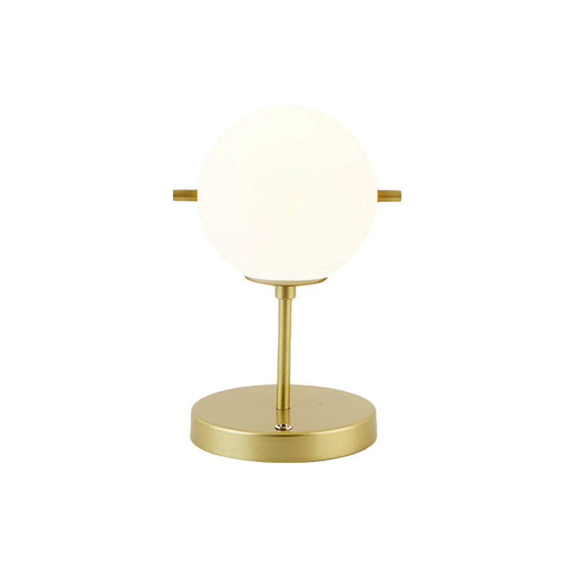 Post-Modern Spherical Night Table Light White Glass 1 Head Bedside Desk Lamp in Gold