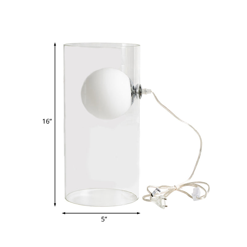 Cylindrical Living Room Table Light Clear Glass 1-Light Minimalism Nightstand Lamp with Plug In Cord