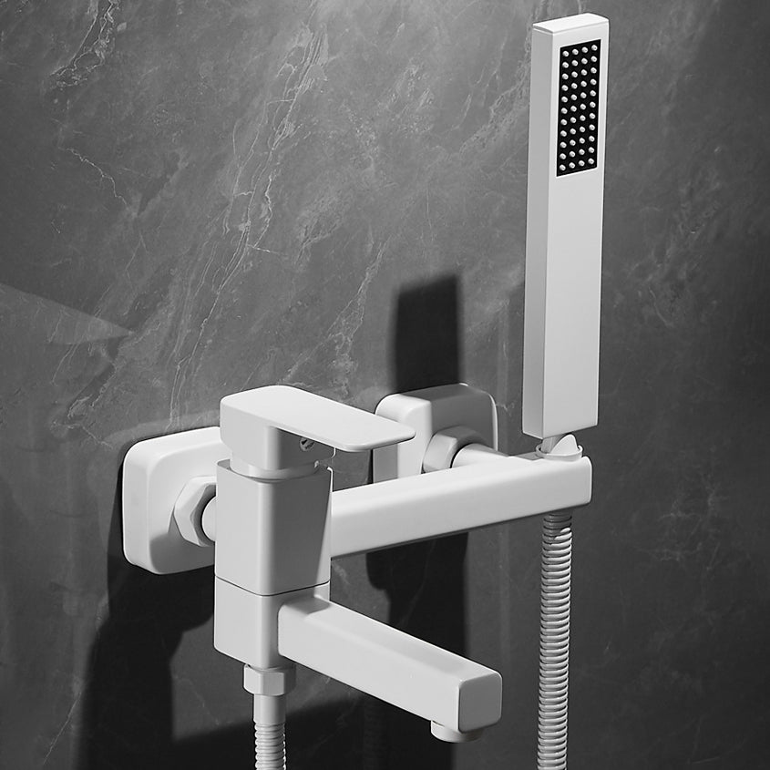 White Bath Faucet Trim Single Lever Handle Swivel Spout Wall-Mounted Handshower Tub Filler