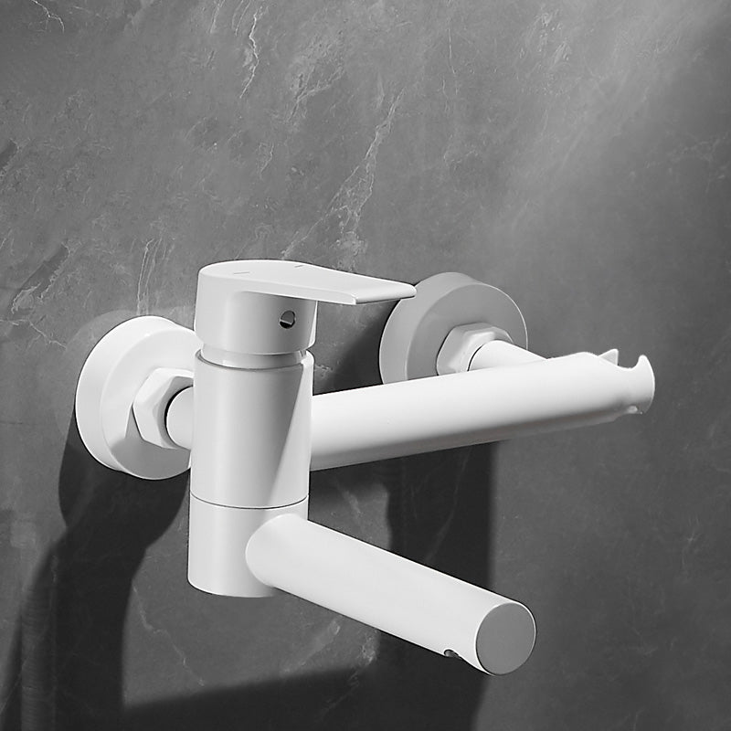 White Bath Faucet Trim Single Lever Handle Swivel Spout Wall-Mounted Handshower Tub Filler