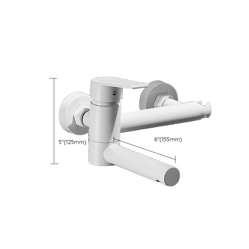 White Bath Faucet Trim Single Lever Handle Swivel Spout Wall-Mounted Handshower Tub Filler