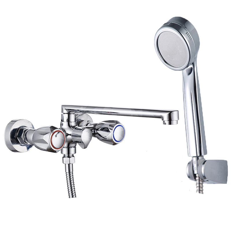 Contemporary Tub Faucet Trim Chrome Wall Mounted Swivel Spout with Handheld Shower