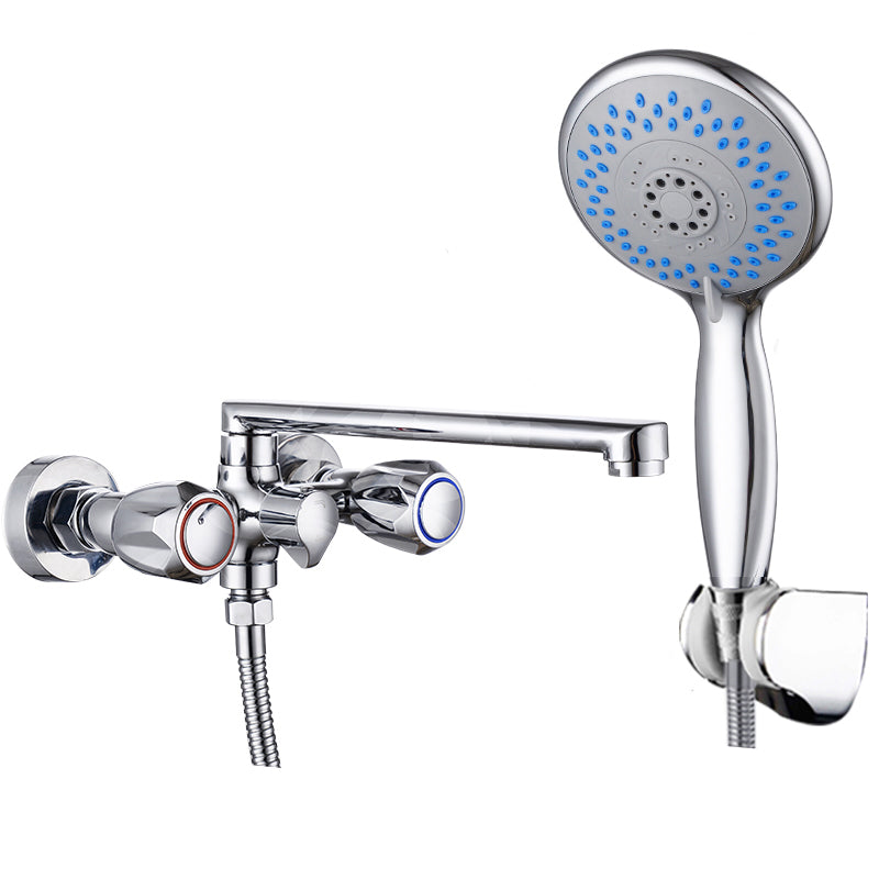 Contemporary Tub Faucet Trim Chrome Wall Mounted Swivel Spout with Handheld Shower