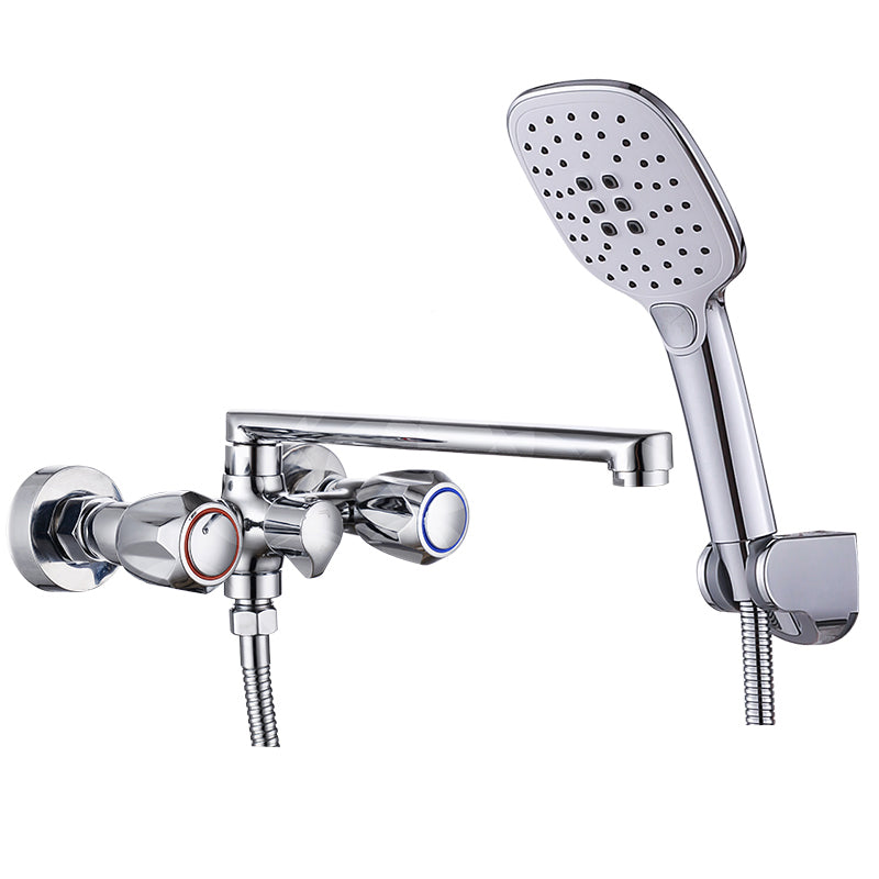 Contemporary Tub Faucet Trim Chrome Wall Mounted Swivel Spout with Handheld Shower