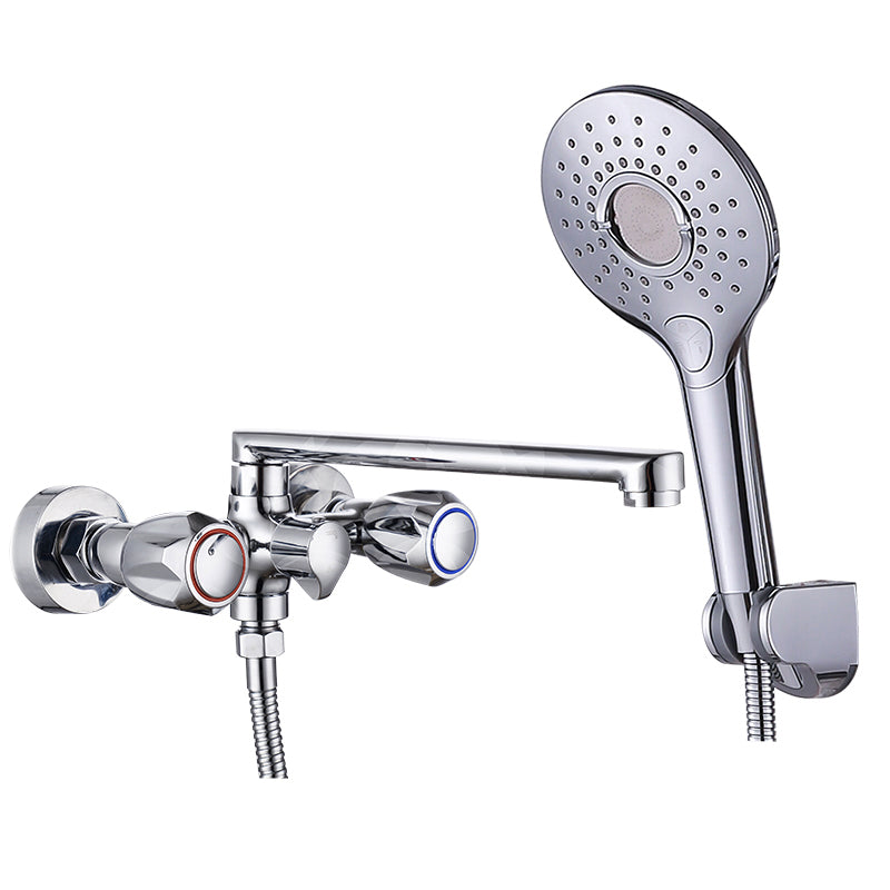 Contemporary Tub Faucet Trim Chrome Wall Mounted Swivel Spout with Handheld Shower