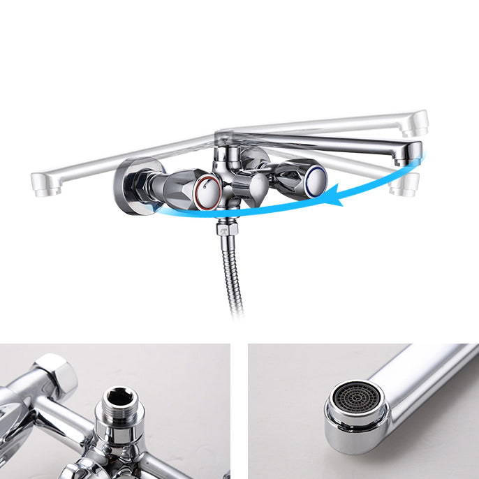 Contemporary Tub Faucet Trim Chrome Wall Mounted Swivel Spout with Handheld Shower