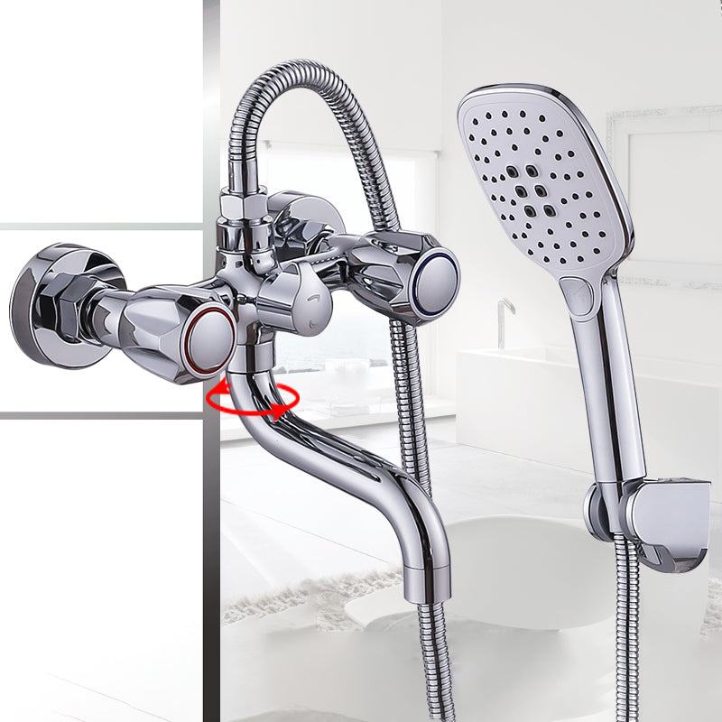 Chrome Bath Faucet Trim Wall Mounted Swivel Spout with Handheld Shower