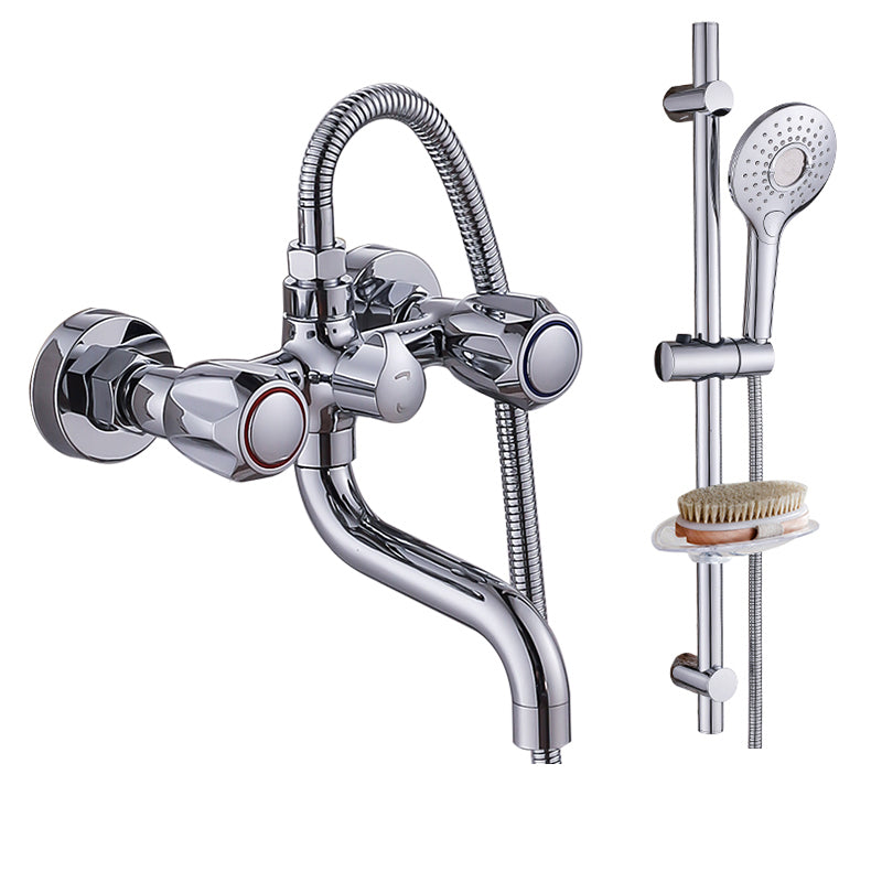 Chrome Bath Faucet Trim Wall Mounted Swivel Spout with Handheld Shower