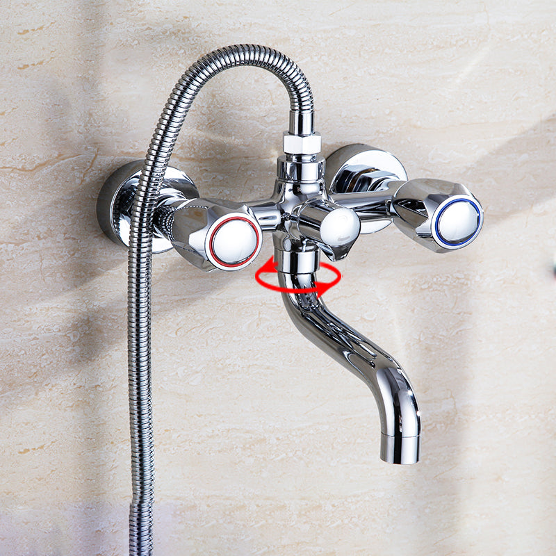 Chrome Bath Faucet Trim Wall Mounted Swivel Spout with Handheld Shower