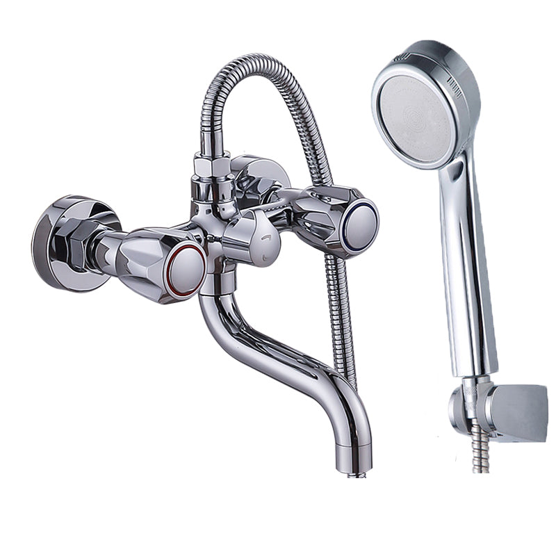 Chrome Bath Faucet Trim Wall Mounted Swivel Spout with Handheld Shower