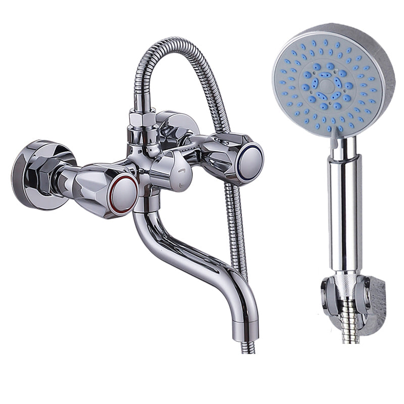 Chrome Bath Faucet Trim Wall Mounted Swivel Spout with Handheld Shower