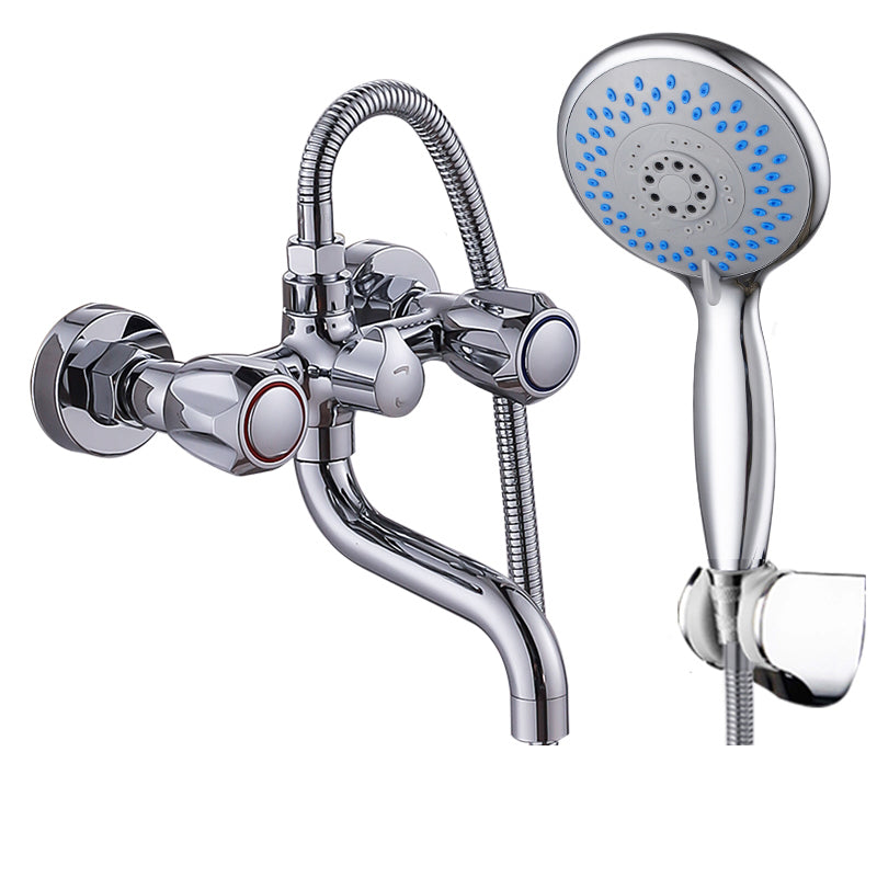 Chrome Bath Faucet Trim Wall Mounted Swivel Spout with Handheld Shower