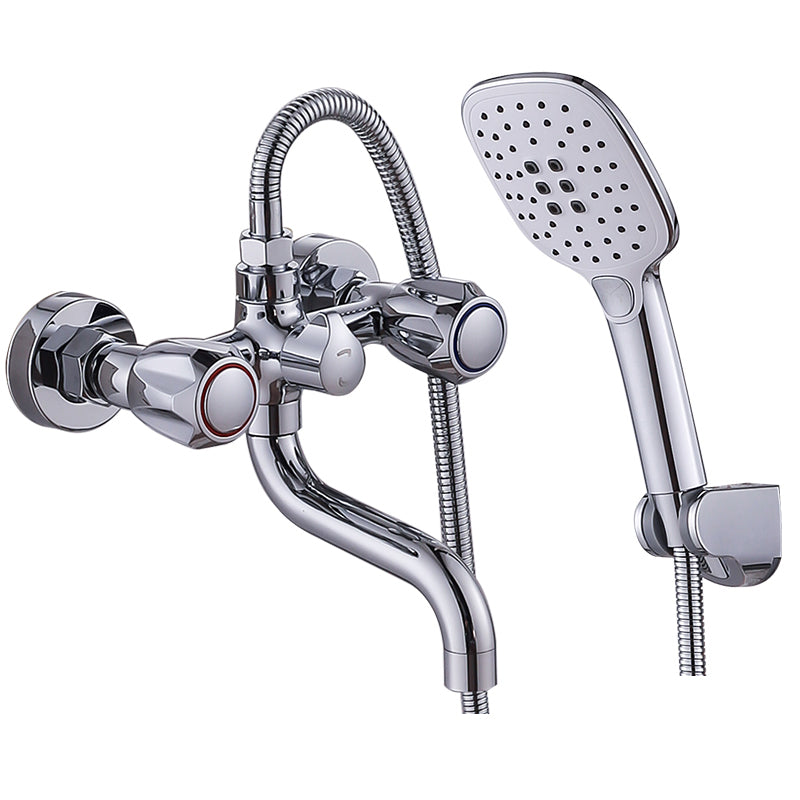 Chrome Bath Faucet Trim Wall Mounted Swivel Spout with Handheld Shower