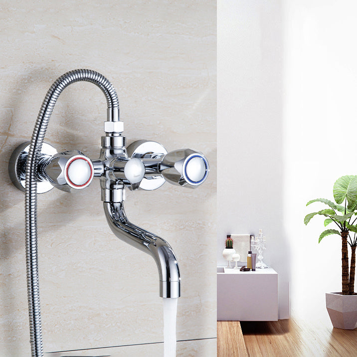 Chrome Bath Faucet Trim Wall Mounted Swivel Spout with Handheld Shower