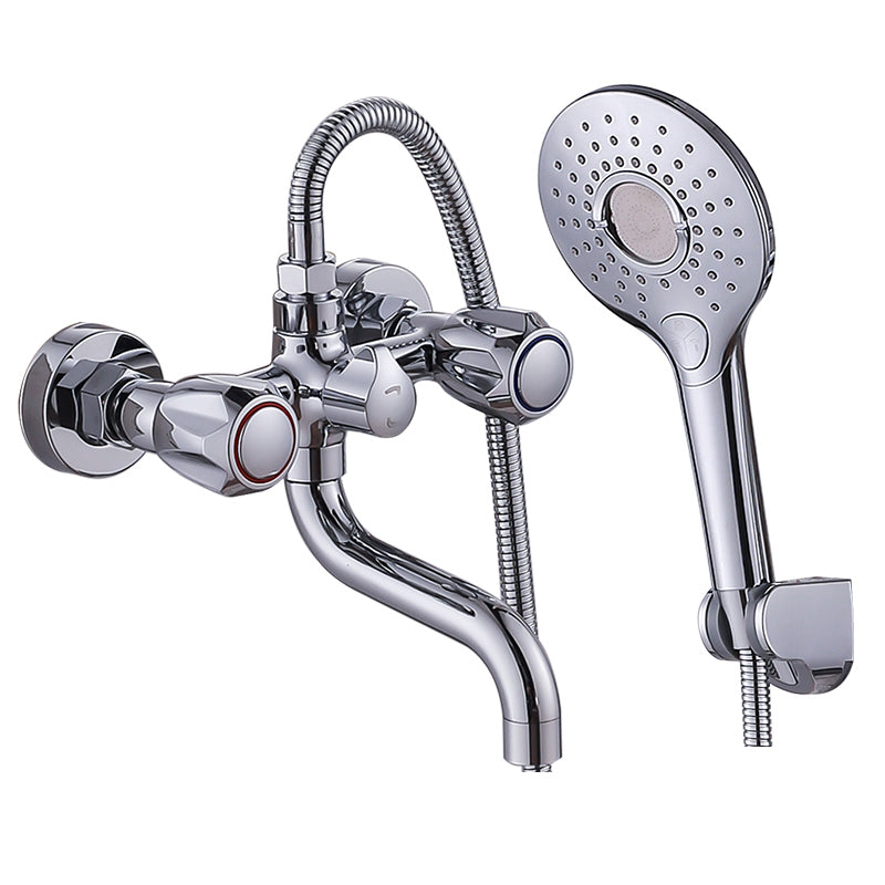 Chrome Bath Faucet Trim Wall Mounted Swivel Spout with Handheld Shower