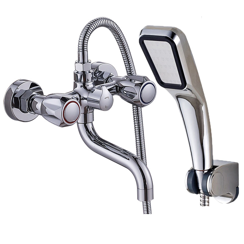 Chrome Bath Faucet Trim Wall Mounted Swivel Spout with Handheld Shower