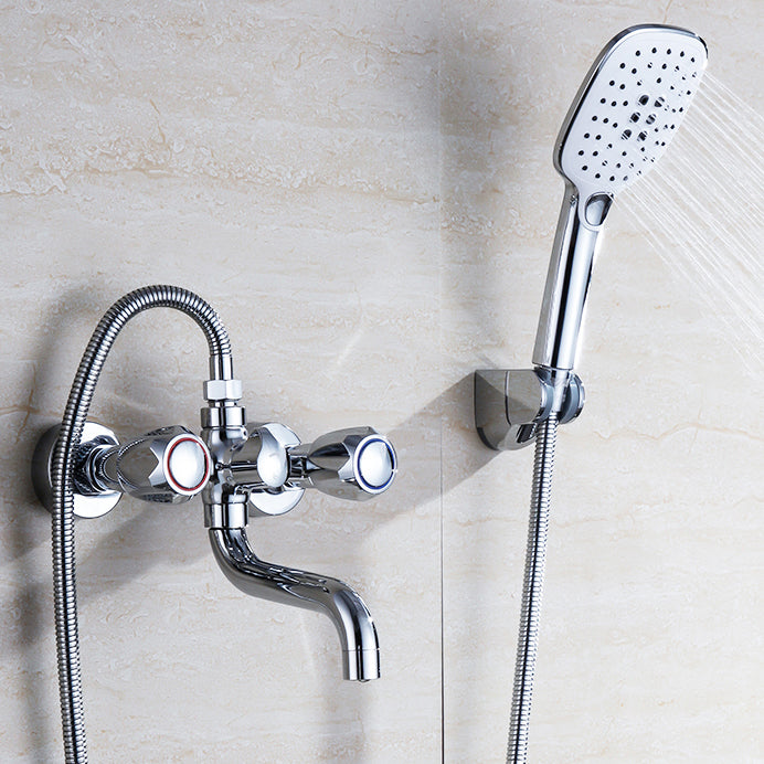 Chrome Bath Faucet Trim Wall Mounted Swivel Spout with Handheld Shower