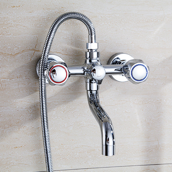 Chrome Bath Faucet Trim Wall Mounted Swivel Spout with Handheld Shower