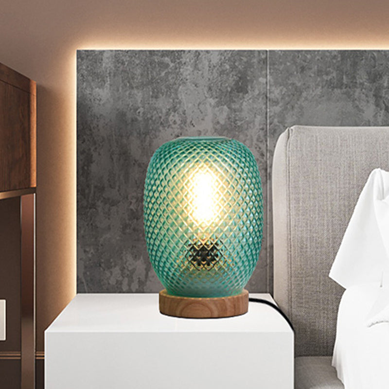 Designer Pineapple Night Table Light Green Glass 1 Bulb Bedside Reading Lamp with Wood Base