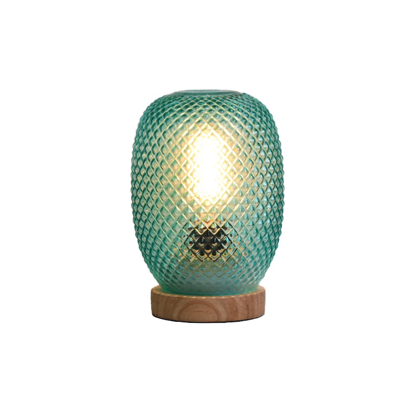 Designer Pineapple Night Table Light Green Glass 1 Bulb Bedside Reading Lamp with Wood Base