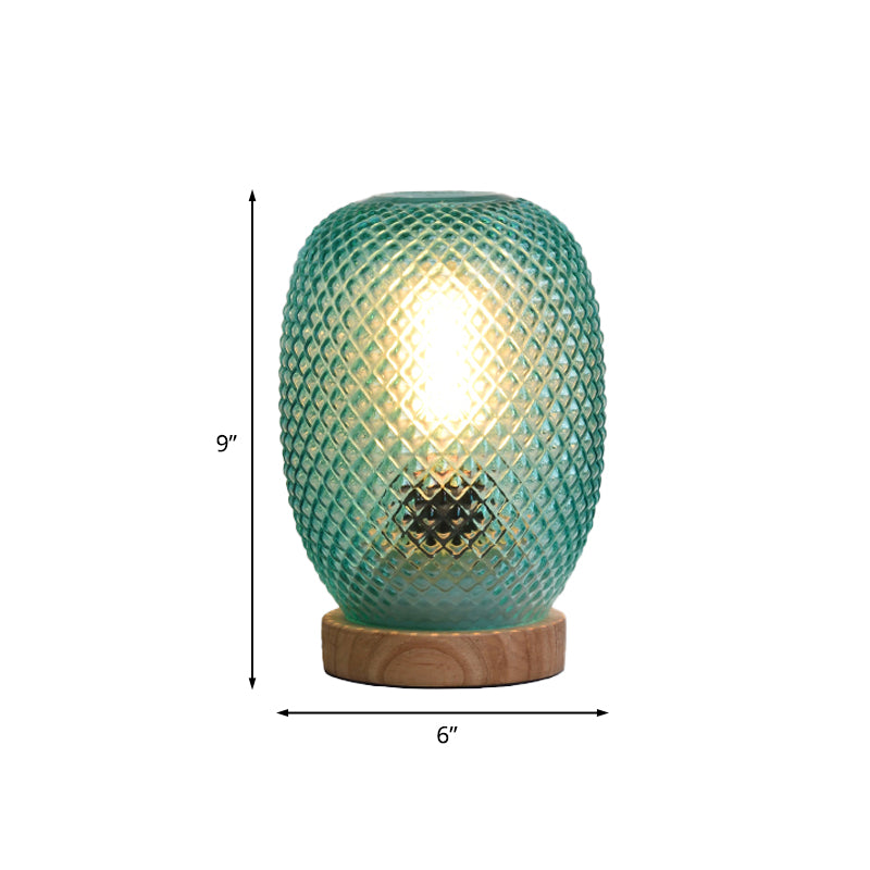 Designer Pineapple Night Table Light Green Glass 1 Bulb Bedside Reading Lamp with Wood Base