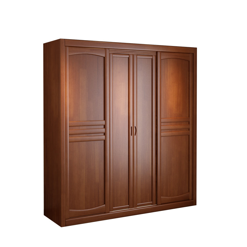 Rubber Wood Frame Wardrobe Freestanding Wardrobe Armoire with Shelves and Clothes Rail