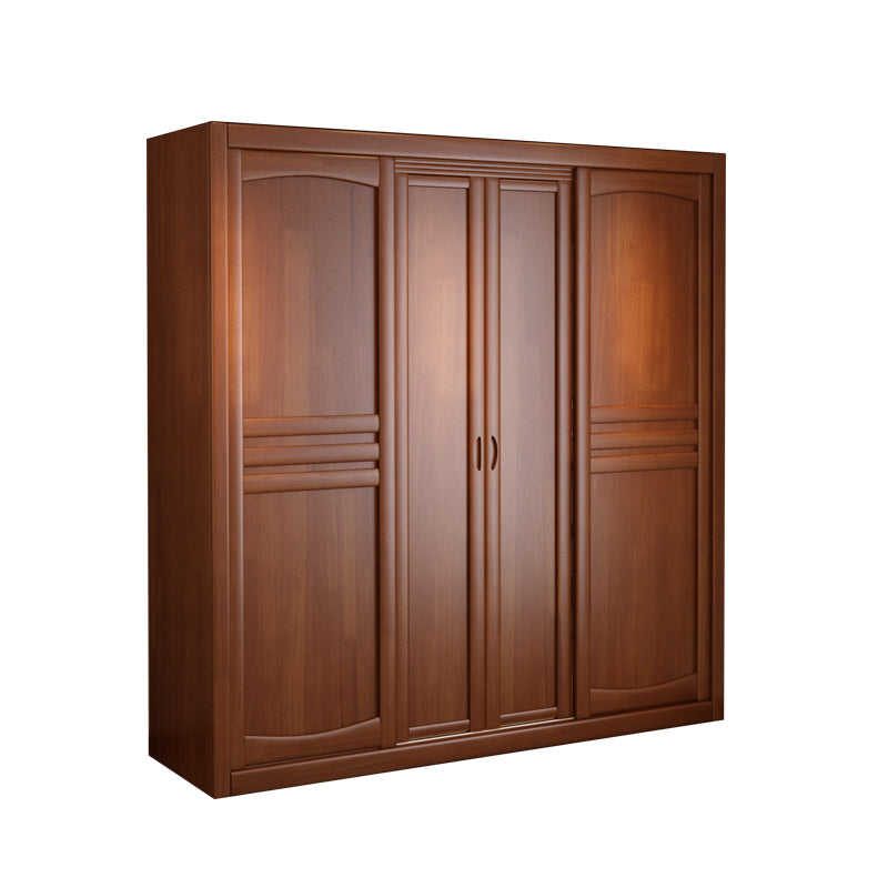 Rubber Wood Frame Wardrobe Freestanding Wardrobe Armoire with Shelves and Clothes Rail