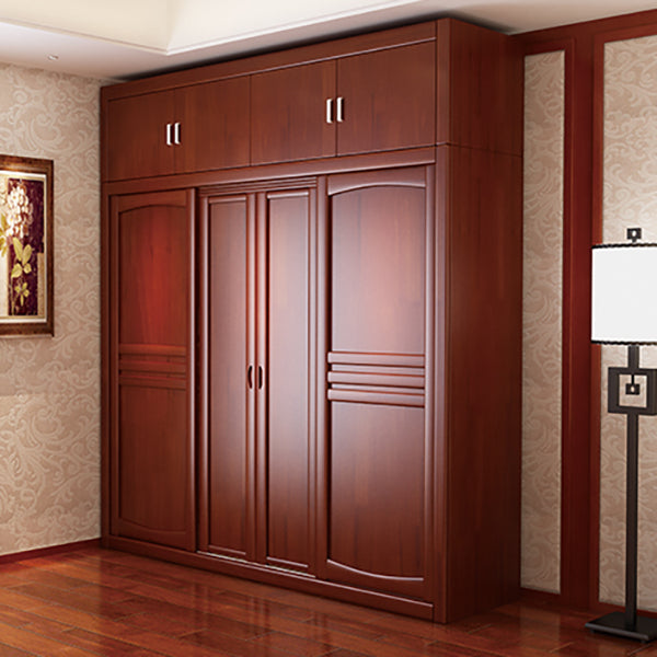 Rubber Wood Frame Wardrobe Freestanding Wardrobe Armoire with Shelves and Clothes Rail