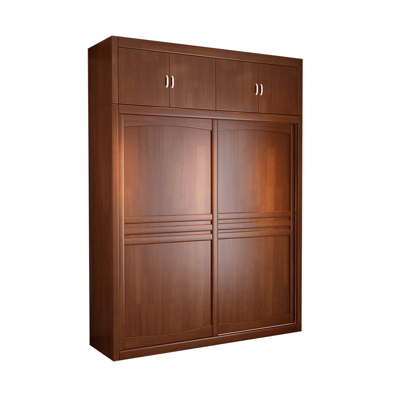 Rubber Wood Frame Wardrobe Freestanding Wardrobe Armoire with Shelves and Clothes Rail
