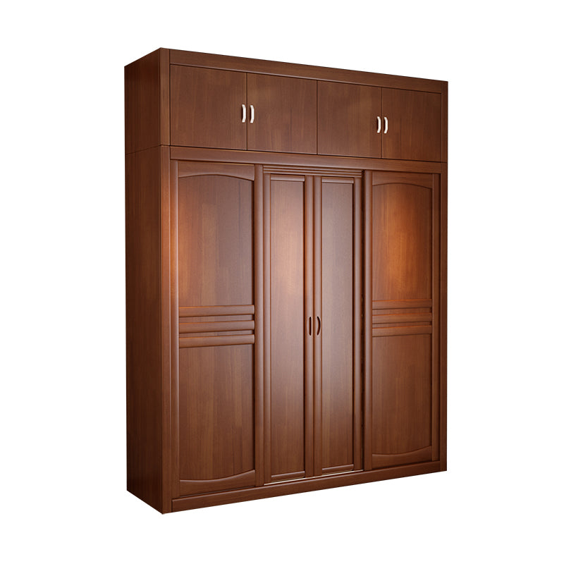 Rubber Wood Frame Wardrobe Freestanding Wardrobe Armoire with Shelves and Clothes Rail