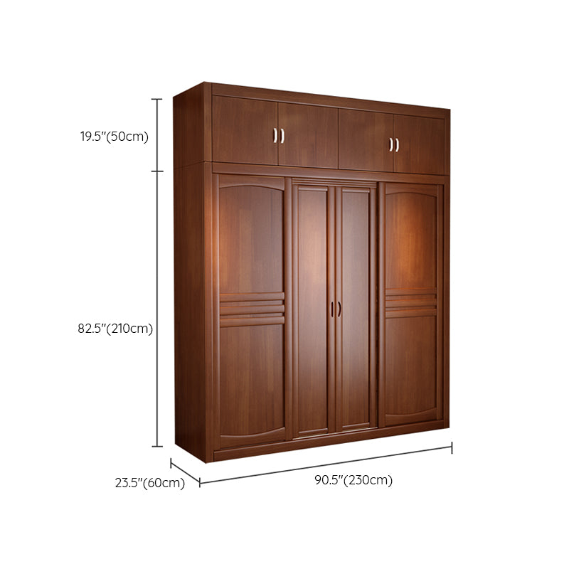 Rubber Wood Frame Wardrobe Freestanding Wardrobe Armoire with Shelves and Clothes Rail