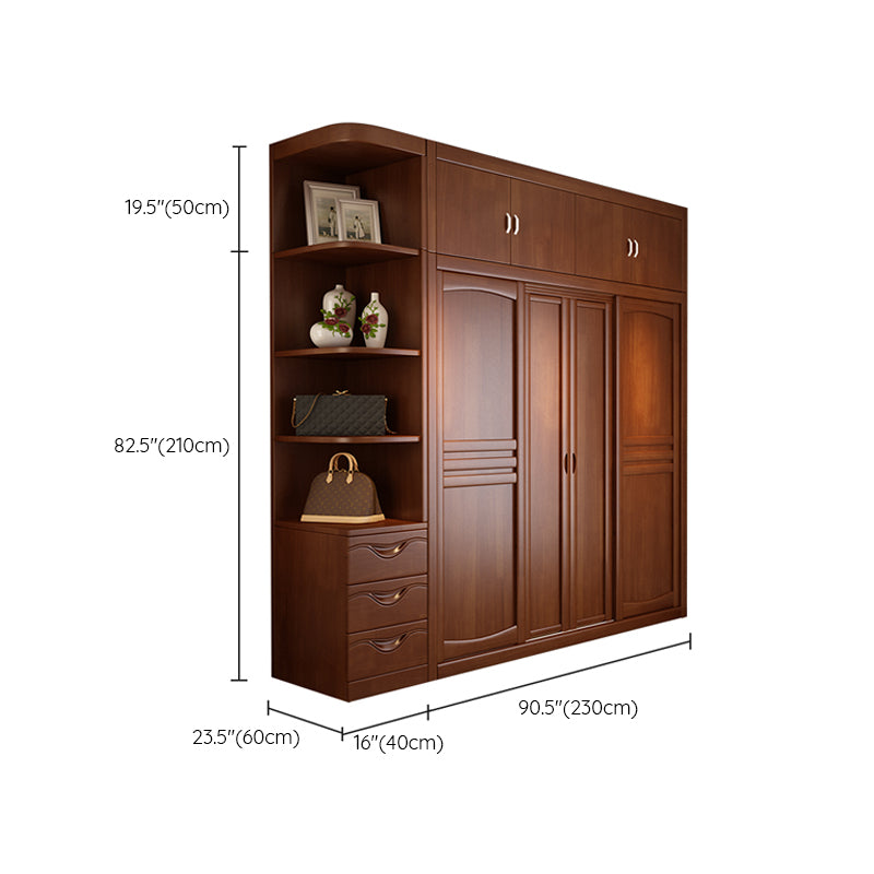 Rubber Wood Frame Wardrobe Freestanding Wardrobe Armoire with Shelves and Clothes Rail