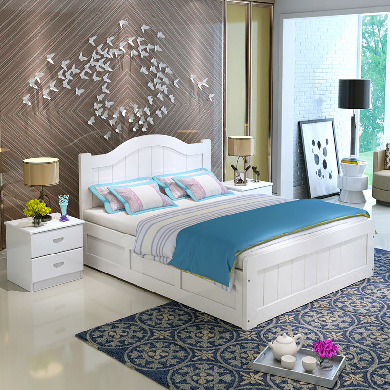 Contemporary Solid Color Standard Bed Wood Storage Camelback Bed Frame