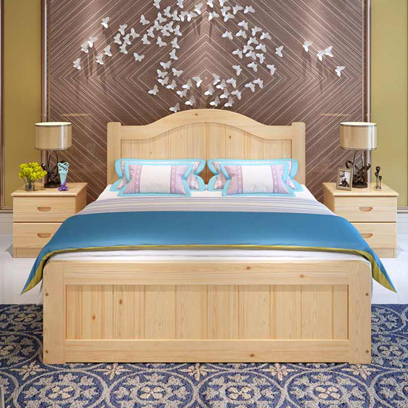 Contemporary Solid Color Standard Bed Wood Storage Camelback Bed Frame