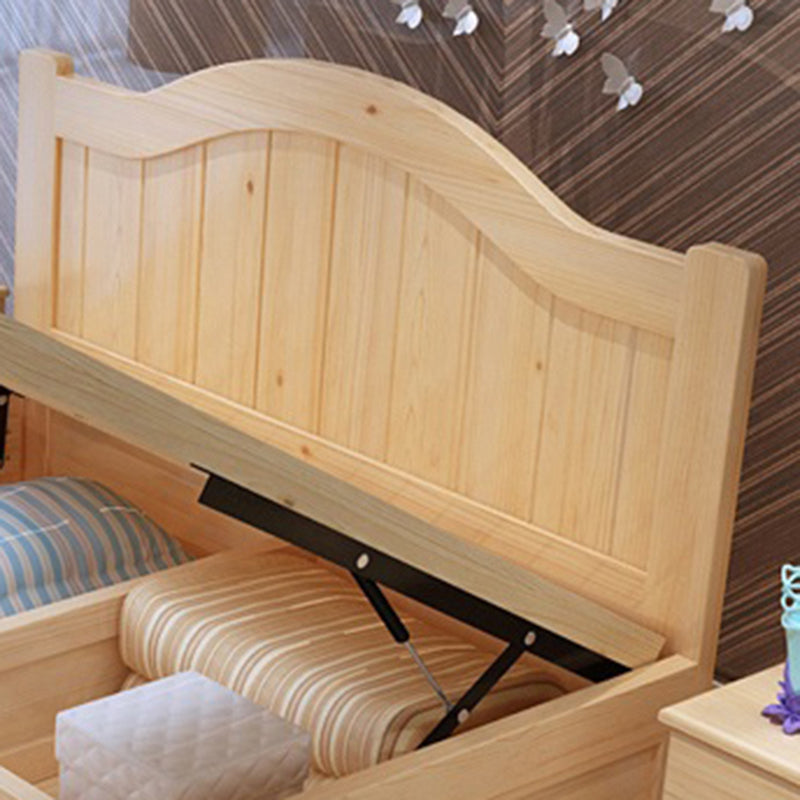 Contemporary Solid Color Standard Bed Wood Storage Camelback Bed Frame