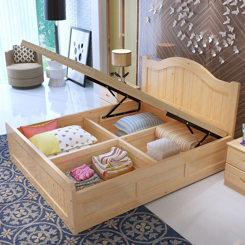 Contemporary Solid Color Standard Bed Wood Storage Camelback Bed Frame