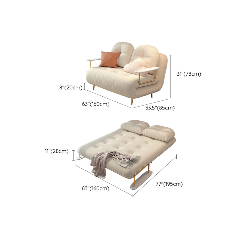 Glam White Futon and Mattress Square Arms Folding Futon Frame