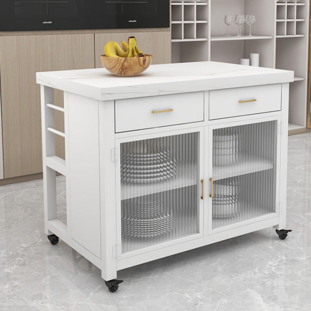 Marble Island Table Dining Room Kitchen Trolley with Storage Cabinet