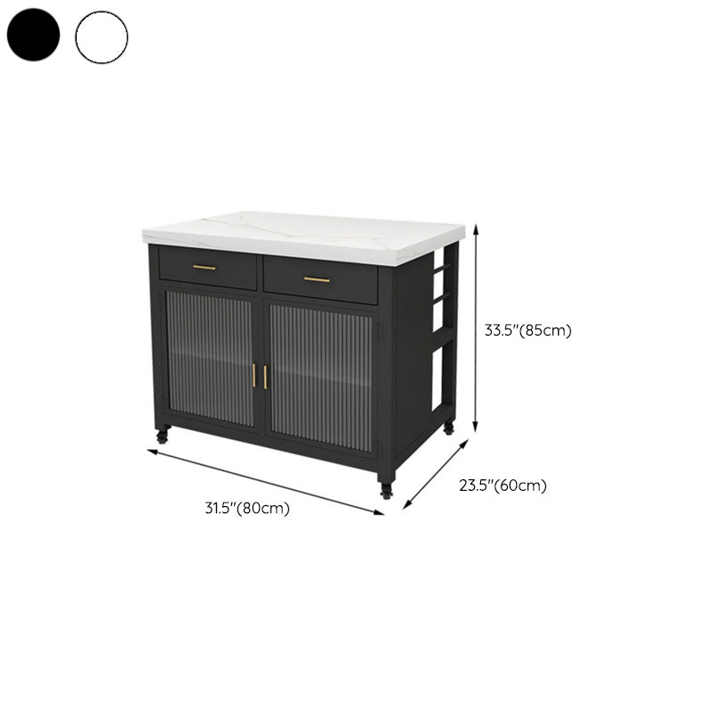 Marble Island Table Dining Room Kitchen Trolley with Storage Cabinet