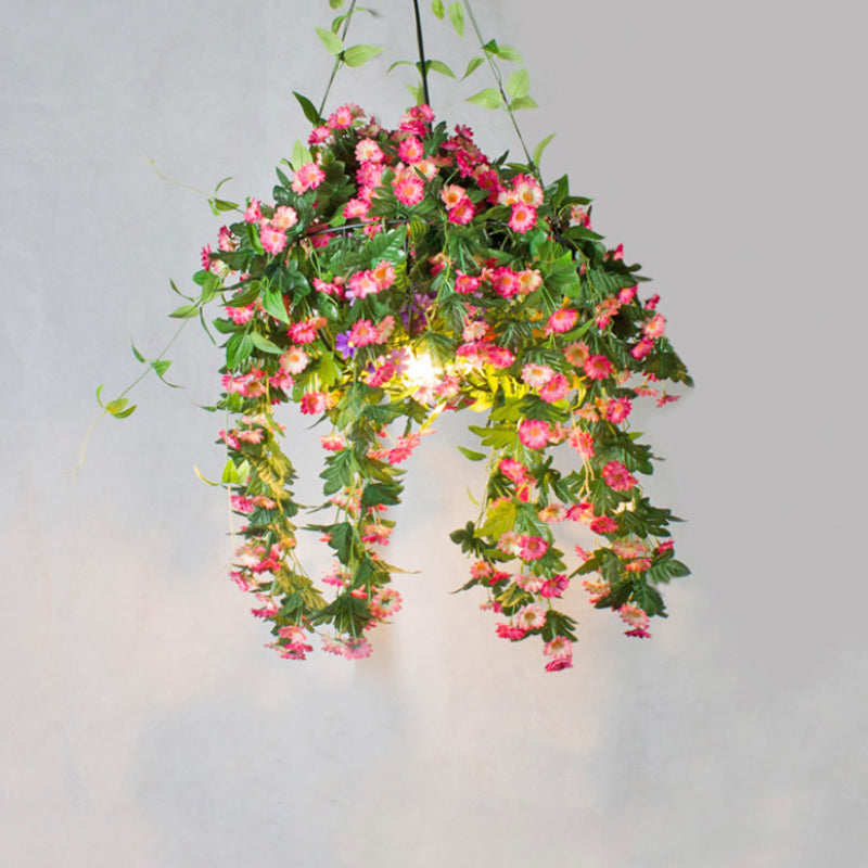 Warehouse Basket Flower Basked Drop Light 1 Light Iron Iron Impiccing Light in nero con gabbia di filo per il ristorante