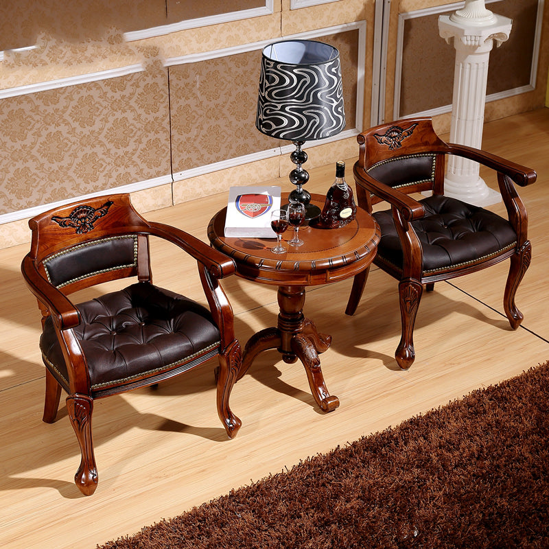 Rustic Style Dining Chair Leather Arm Chair with Wooden Base for Home