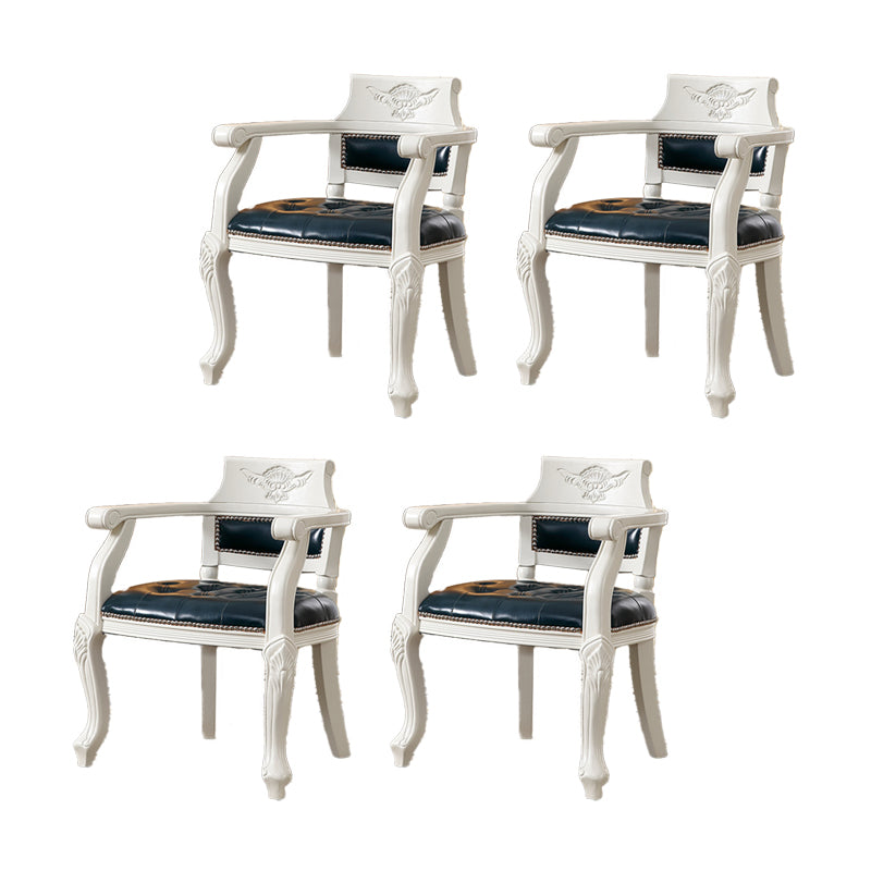 Rustic Style Dining Chair Leather Arm Chair with Wooden Base for Home