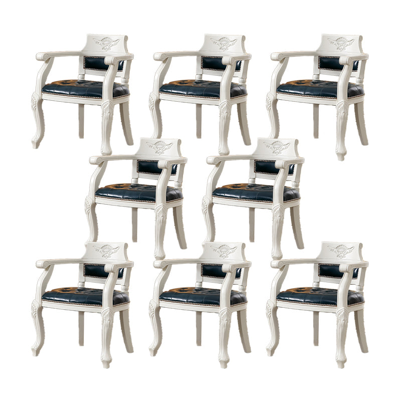 Rustic Style Dining Chair Leather Arm Chair with Wooden Base for Home