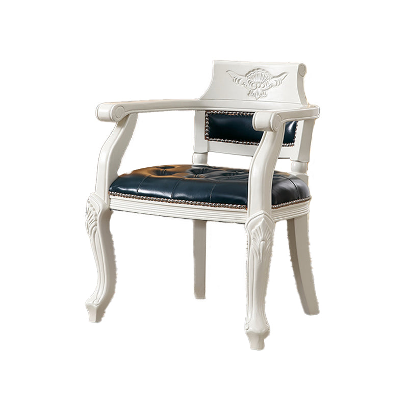 Rustic Style Dining Chair Leather Arm Chair with Wooden Base for Home